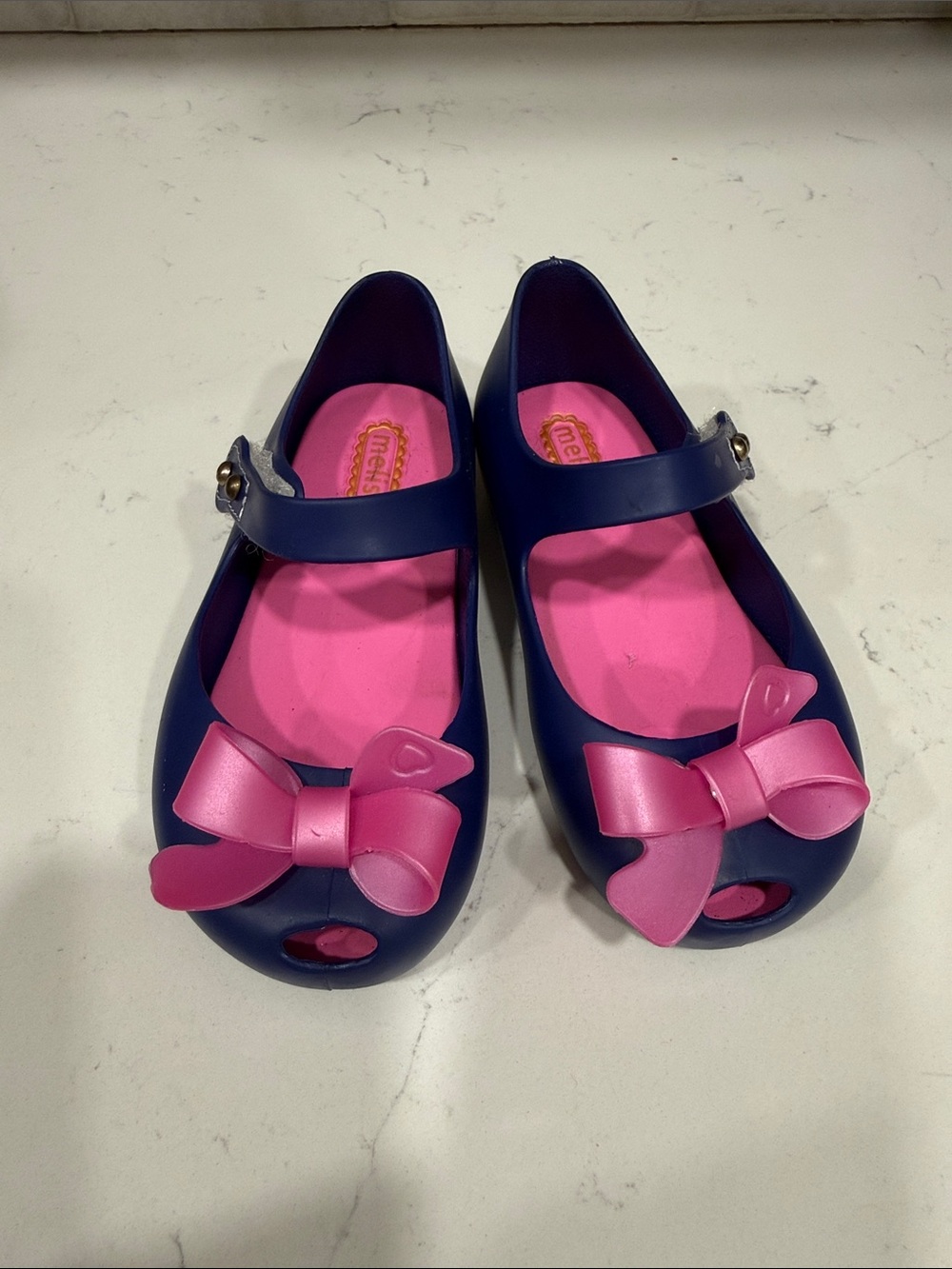 Mini Melissa Girls Navy and Pink Mary Jane Bow Shoes